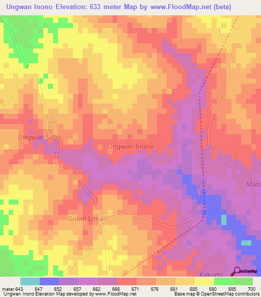 Ungwan Inono,Nigeria Elevation Map