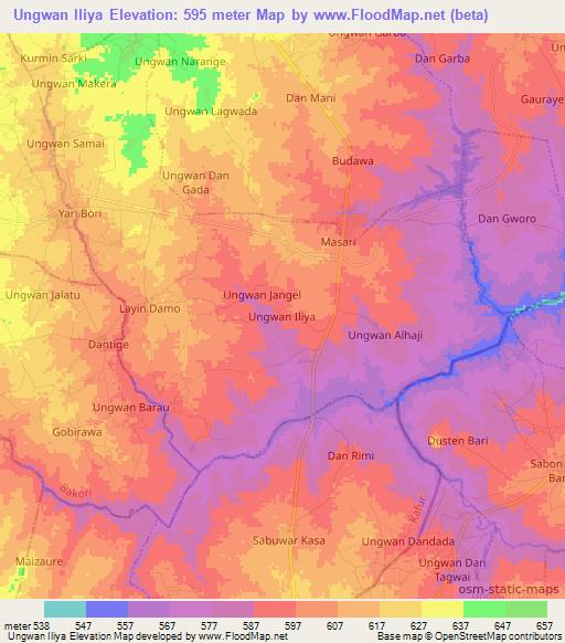 Ungwan Iliya,Nigeria Elevation Map