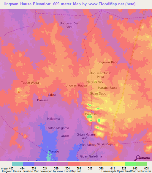 Ungwan Hausa,Nigeria Elevation Map