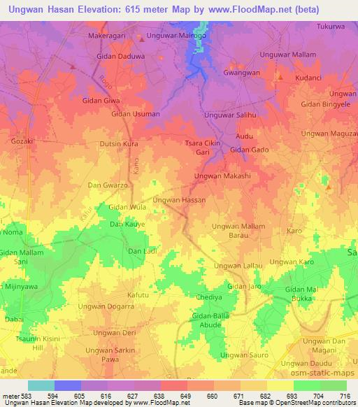 Ungwan Hasan,Nigeria Elevation Map