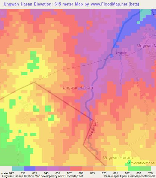 Ungwan Hasan,Nigeria Elevation Map