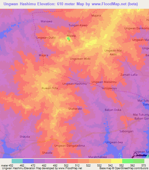 Ungwan Hashimu,Nigeria Elevation Map
