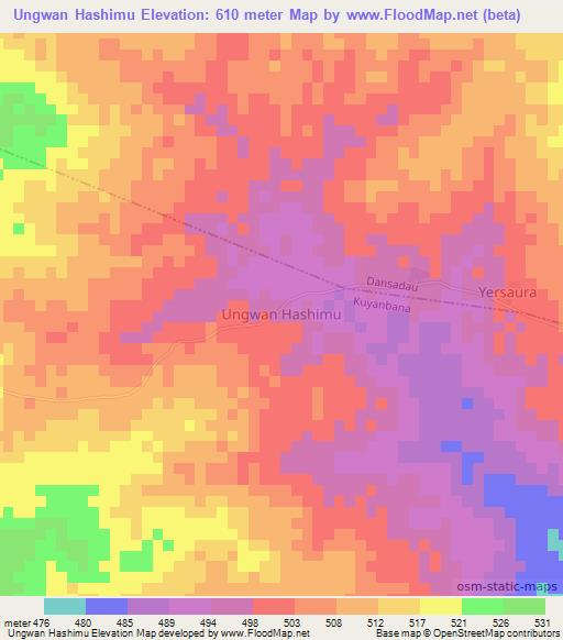 Ungwan Hashimu,Nigeria Elevation Map