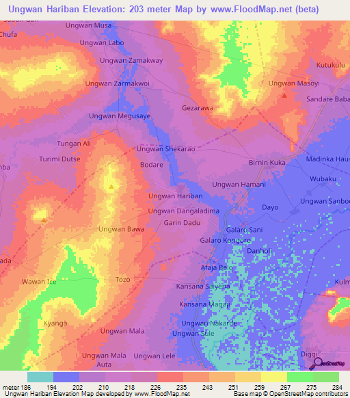 Ungwan Hariban,Nigeria Elevation Map