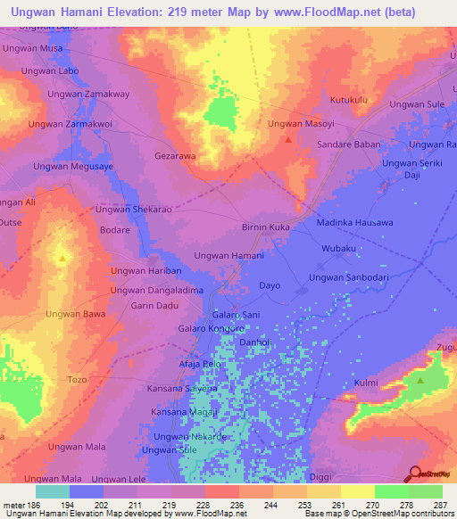 Ungwan Hamani,Nigeria Elevation Map