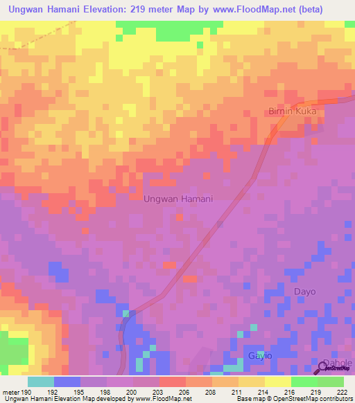 Ungwan Hamani,Nigeria Elevation Map