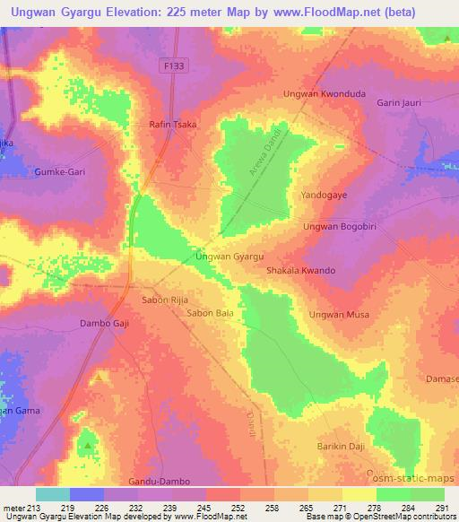 Ungwan Gyargu,Nigeria Elevation Map