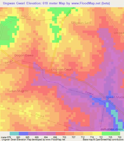 Ungwan Gwari,Nigeria Elevation Map