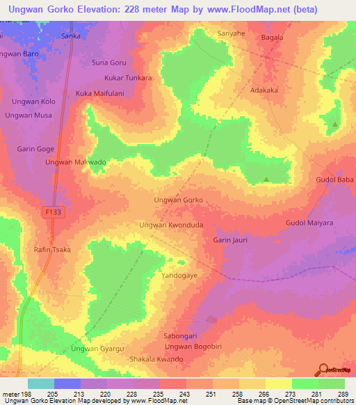 Ungwan Gorko,Nigeria Elevation Map