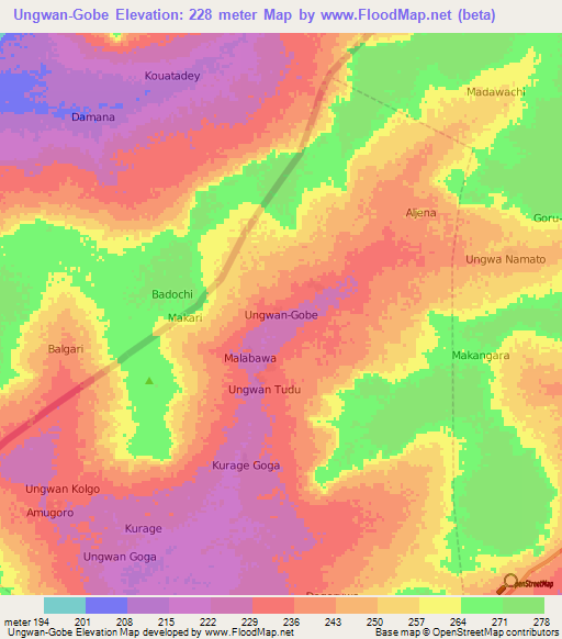 Ungwan-Gobe,Nigeria Elevation Map