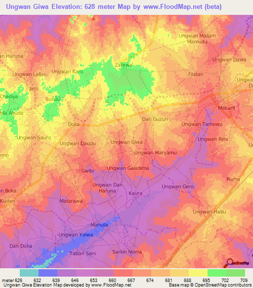 Ungwan Giwa,Nigeria Elevation Map