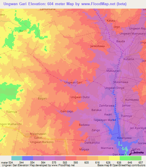 Ungwan Gari,Nigeria Elevation Map