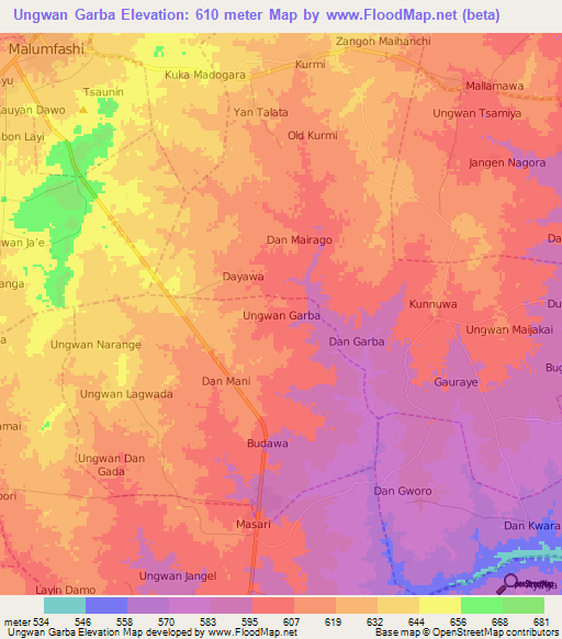 Ungwan Garba,Nigeria Elevation Map