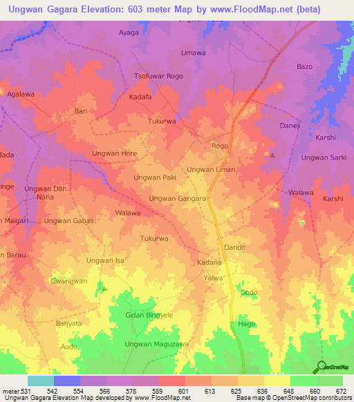 Ungwan Gagara,Nigeria Elevation Map