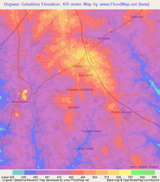 Ungwan Galadima,Nigeria Elevation Map