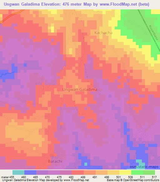 Ungwan Galadima,Nigeria Elevation Map