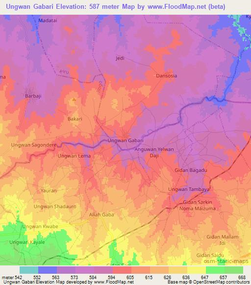 Ungwan Gabari,Nigeria Elevation Map