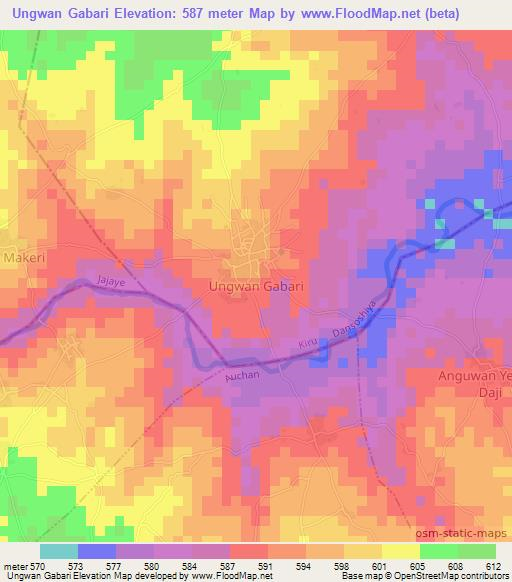 Ungwan Gabari,Nigeria Elevation Map