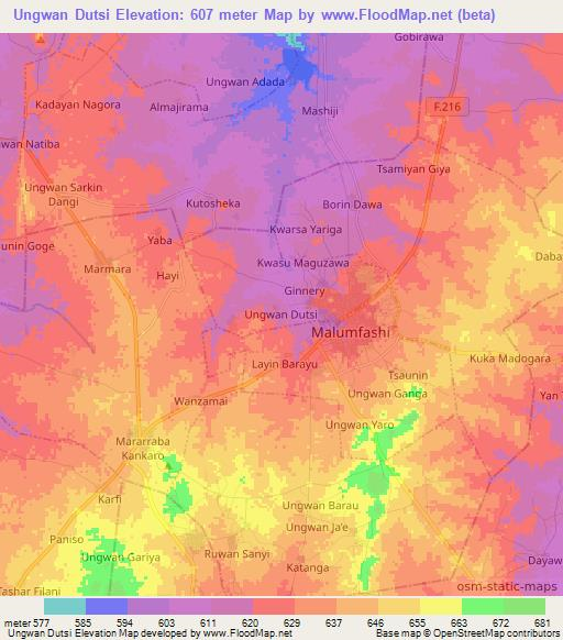 Ungwan Dutsi,Nigeria Elevation Map