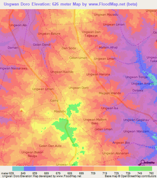 Ungwan Doro,Nigeria Elevation Map