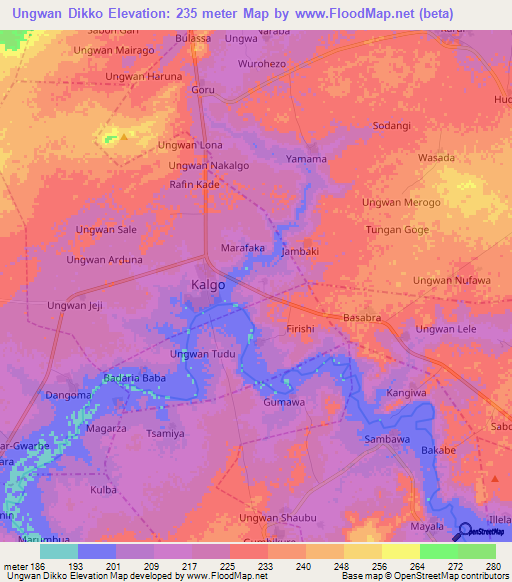 Ungwan Dikko,Nigeria Elevation Map