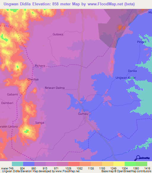 Ungwan Didila,Nigeria Elevation Map