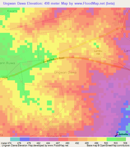 Ungwan Dawa,Nigeria Elevation Map