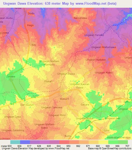 Ungwan Dawa,Nigeria Elevation Map