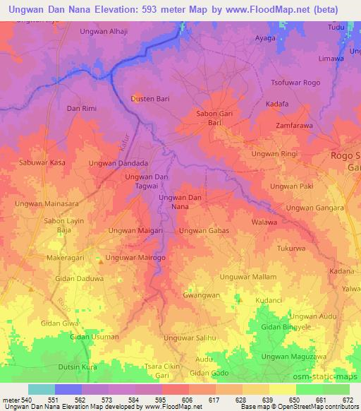 Ungwan Dan Nana,Nigeria Elevation Map