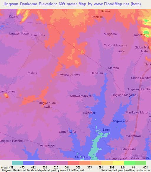 Ungwan Dankoma,Nigeria Elevation Map