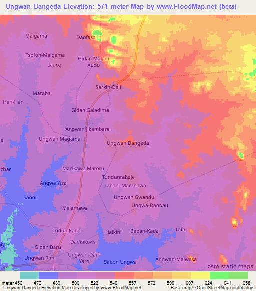 Ungwan Dangeda,Nigeria Elevation Map