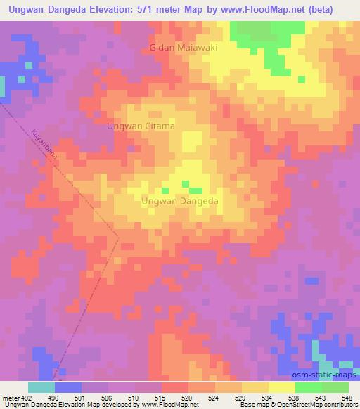 Ungwan Dangeda,Nigeria Elevation Map