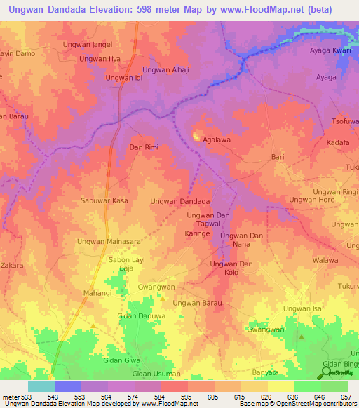 Ungwan Dandada,Nigeria Elevation Map