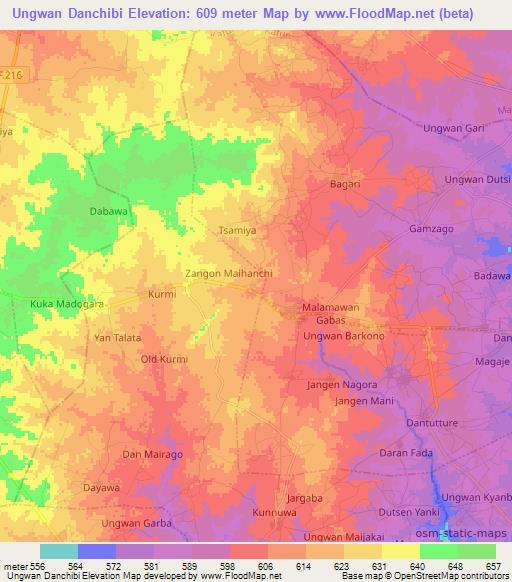Ungwan Danchibi,Nigeria Elevation Map
