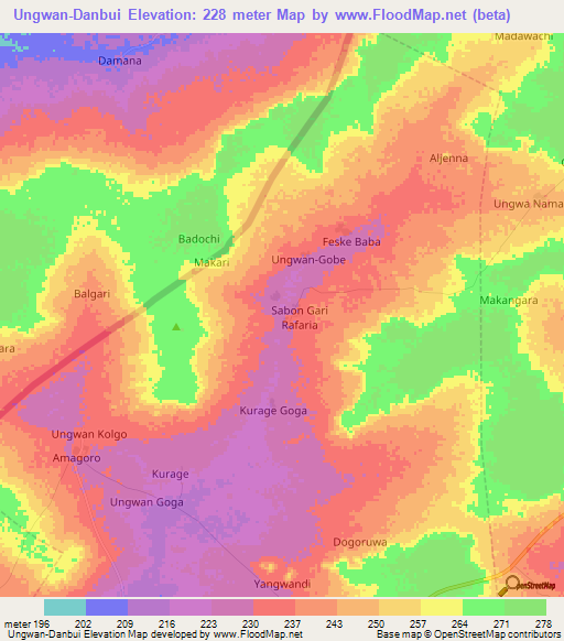 Ungwan-Danbui,Nigeria Elevation Map