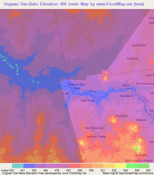 Ungwan Dan-Bako,Nigeria Elevation Map