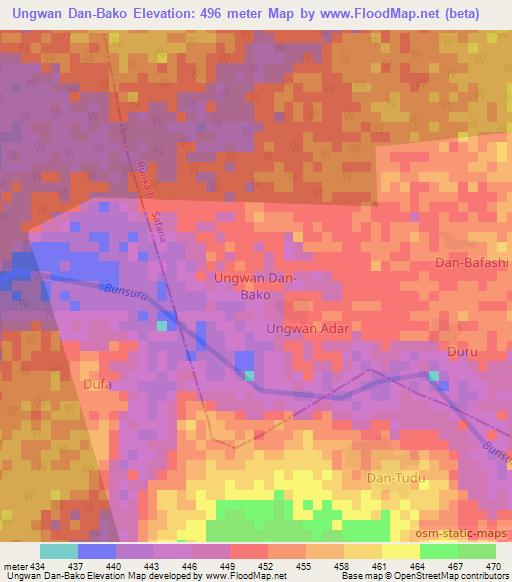Ungwan Dan-Bako,Nigeria Elevation Map