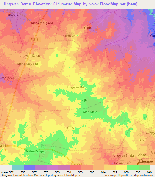 Ungwan Damu,Nigeria Elevation Map