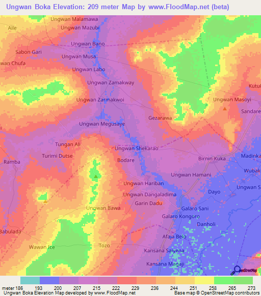 Ungwan Boka,Nigeria Elevation Map