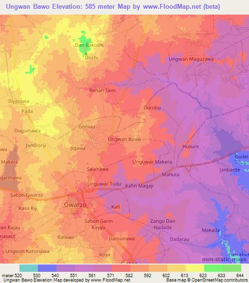 Ungwan Bawo,Nigeria Elevation Map