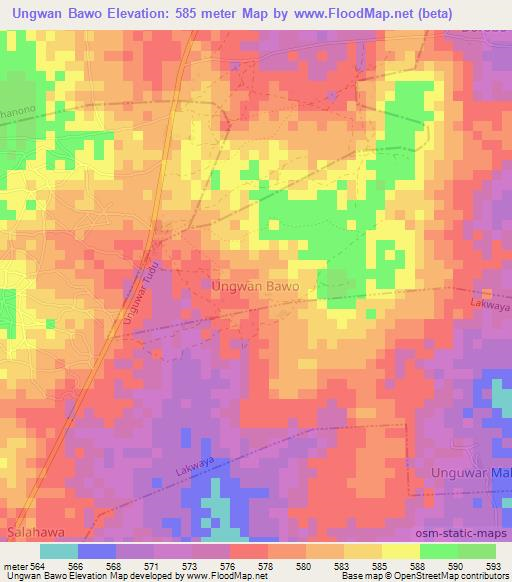 Ungwan Bawo,Nigeria Elevation Map