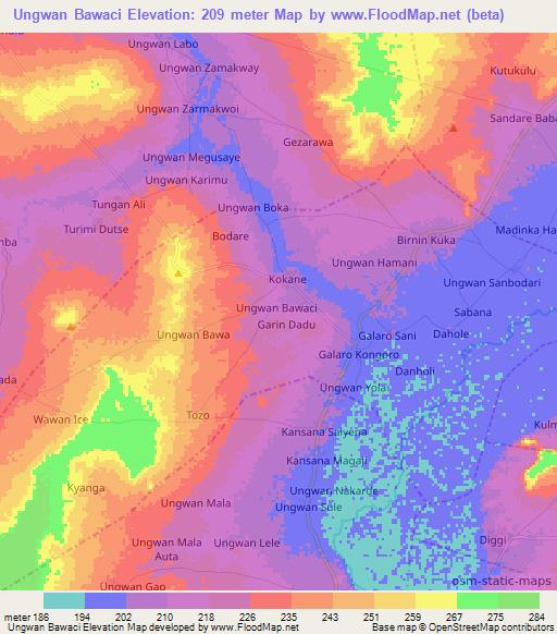 Ungwan Bawaci,Nigeria Elevation Map