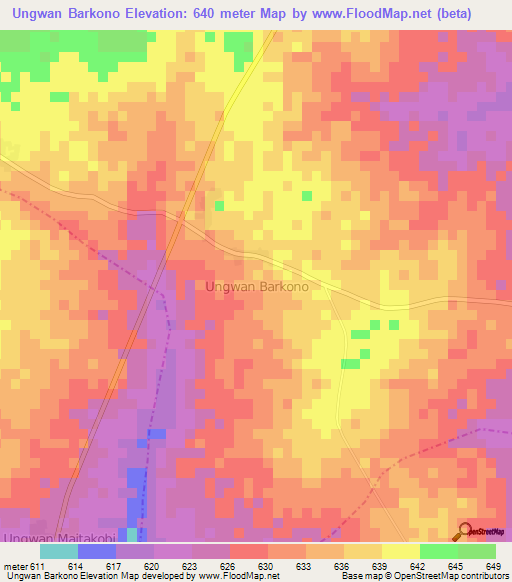 Ungwan Barkono,Nigeria Elevation Map