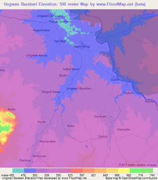 Ungwan Barebari,Nigeria Elevation Map