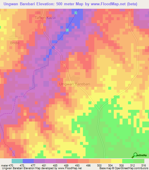 Ungwan Barebari,Nigeria Elevation Map