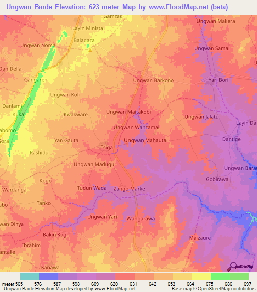 Ungwan Barde,Nigeria Elevation Map