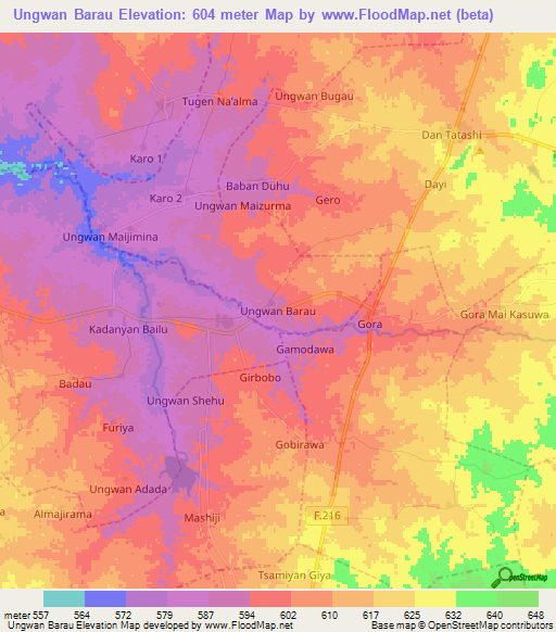 Ungwan Barau,Nigeria Elevation Map