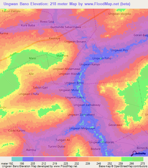 Ungwan Bano,Nigeria Elevation Map