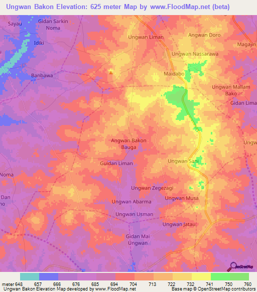 Ungwan Bakon,Nigeria Elevation Map