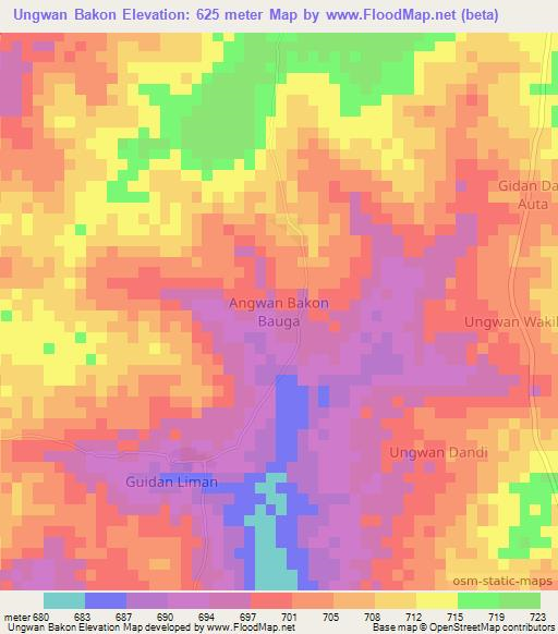 Ungwan Bakon,Nigeria Elevation Map